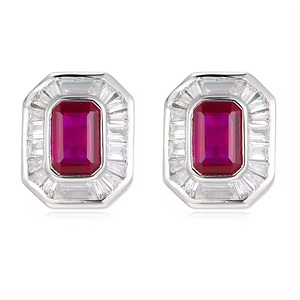 Lujo chapado en oro 925 Plata rubí sintético Cubic Zirconia Art Deco pendientes de aro-regalo - Product Image 1