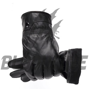 Black Leather Motorbike <b>Gloves</b> Wrist Length Faux Fur Lining Thermal Winter Outdoor Sporty Style - Product Image 1