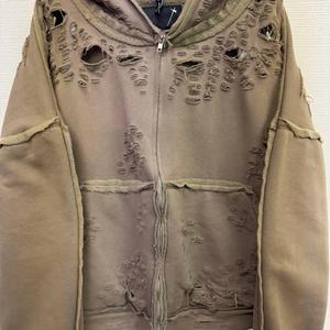 Sweat à capuche zippé surdimensionné pour homme, personnalisé par un designer, en coton épais et lourd, style vintage délavé à l'acide, effet usé et décoloré par le soleil - Product Image 2