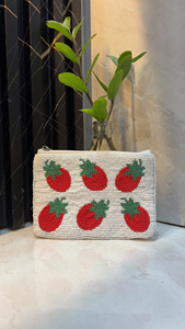 Decorative Beaded <b>Pearl</b> <b>Clutch</b> With Textured Fabric And Applique Artwork Secure Zip Fastening Women Handbag For Formal Occasions - Product Image 5