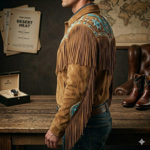 Handmade <b>Men</b>’s Western Leather <b>Suede</b> Fringe <b>Jacket</b> Cowboy Style Turn down Collar Autumn Wear Bulk Supplier - Product Image 3