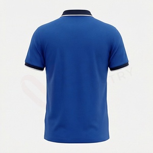 เสื้อโปโลแขนสั้นสีน้ำเงินรอยัลสำหรับผู้ชาย ผ้าฝ้าย 100% ปิเก้ สวมใส่สบาย ระบายอากาศได้ดี ทรงปกติ ดีไซน์ถักแบบเรียบ - Product Image 2