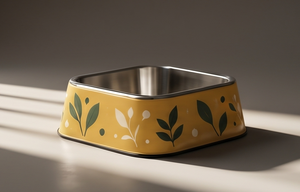 Gamelle carrée moderne en métal émaillé motif feuille botanique pour animaux de compagnie, anti-renversement, avec base en caoutchouc antidérapante, pour chiens et chats, vente en gros - Product Image 3