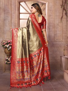 Sari en soie mélangée Banarasi pour femme, tissé Zari, tenue indienne traditionnelle, avec pièce de chemisier, séchage rapide, protection solaire, pour mariage et fête - Product Image 3