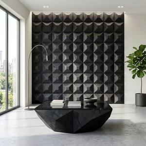 Decoración de Pared Negra Moderna, Panel de Arte Mural Tallado con Patrón Geométrico de Diamantes en 3D, Decoración de Interiores de Hogar Contemporánea de Lujo - Product Image 2