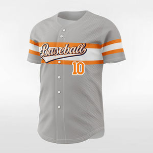 Maillot de baseball pour homme, gris et orange à rayures, imprimé par sublimation, anti-humidité, manches courtes, boutons sur le devant, coupe classique, taille adulte - Product Image 6