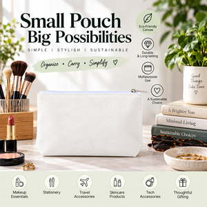 Small Canvas Cosmetic Pouch With <b>Zipper</b> Closure Eco-Friendly Minimalist Design For Makeup Essentials And Travel <b>Accessories</b> - Product Image 1