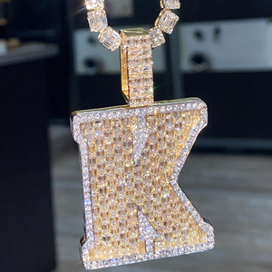 Luxury <b>Iced</b> <b>Out</b> Letter K Charm Pendant Gold Finish Baguette Cut Moissanite Hip Hop Party Jewelry <b>Chain</b> - Product Image 2