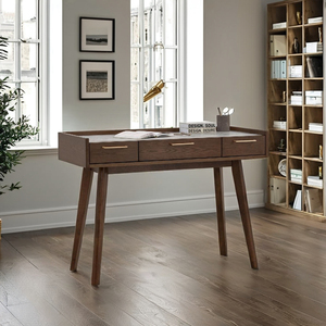 Mid-century inspired writing <b>desk</b> with three drawers and a long-lasting melamine finish, ideal for <b>study</b> or office setups. - Product Image 1