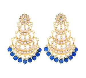 Pendientes de gota Kundan Jadau, imitación de perlas, aleación de color blanco, cristal, diamantes de imitación, pendientes de boda modernos para mujeres y niñas - Product Image 3