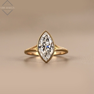 Bague solitaire en or jaune avec diamant taille marquise serti clos, bijoux de fiançailles et de mariage de luxe pour femme, fournisseur de cadeaux - Product Image 1