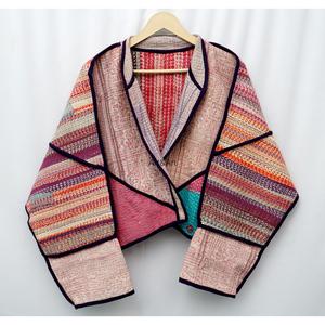Premium 100% Cotton Kantha <b>Jackets</b> Regular Sleeve Hand Quilted Striped Pattern <b>Mandarin</b> <b>Collar</b> Eco-Friendly Autumn Wear - Product Image 1