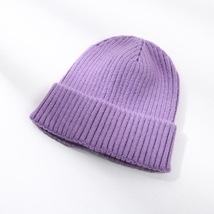 Custom High Quality Mens Winter Warm Plain Black 100%Cotton Cuffed <b>Knitted</b> <b>Beanie</b> Cap Hat Leather Label Logo <b>Beanies</b> - Product Image 2