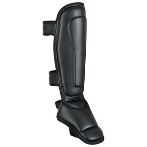 Espinilleras de Cuero Anatómicas Precurvadas Profesionales OEM con Doble Correa para Muay Thai, Kickboxing, MMA y Entrenamiento de Pie y Empeine - Product Image 2