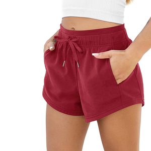Women's Red High <b>Elastic</b> Waist Shorts with Side Pockets Knitted Spandex/Cotton Casual Sportwear Breathable Fit Chemical Wash - Product Image 3