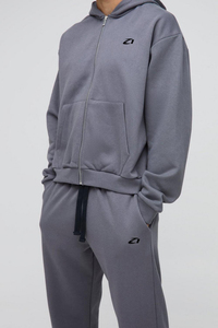 Survêtement Homme Personnalisé en Molleton de Coton Épais, Ensemble Deux Pièces à Capuche Entièrement Zippé, Pantalon de Survêtement Coupe Droite, Logo Avant, Coupe Oversize - Product Image 3