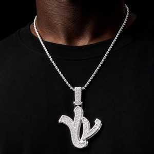 Iced Out Letter V Moissanite Pendant Round Brilliant Cut Micro Insert Hip Hop <b>Charm</b> for Men - Product Image 1