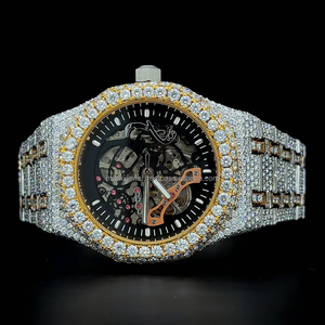 Montre Quartz Tendance Hip-Hop Bicolore Entièrement Sertie de Moissanite Diamant VVS1 Couleur D, Modèle Squelette 2026 - Product Image 1