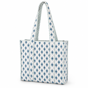 Panelled <b>Canvas</b> <b>Tote</b> Bag Women Fashion Open Top Blue Floral Pattern All Seasons Shopping Bag - Product Image 1