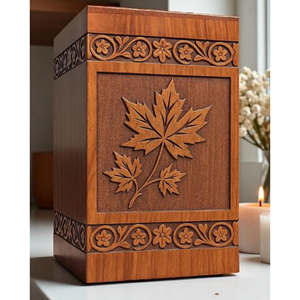 Handcrafted Rosewood Cremation Urn with Maple Leaf Engraving - Personalized Memoria Keepsake by AYAANS - Product Image 1