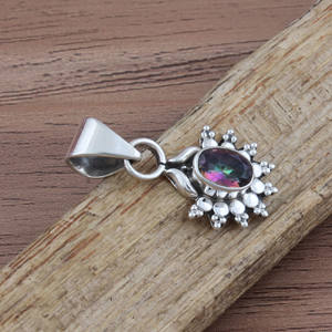 จี้สร้อยคอพลอยโทแพซธรรมชาติ 925 เงินสเตอร์ลิง ชุบแพลตตินัม ดีไซน์วินเทจลายจุดมิลเกรน พลอยสีรุ้ง - Product Image 3