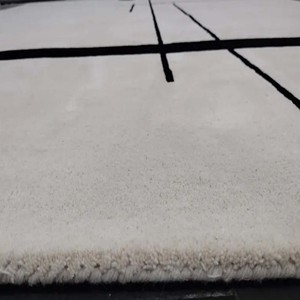 Minimalist Handtufted Wool Area <b>Rug</b> <b>Cream</b> & Black Geometric Line Modern Design Contemporary Living Room Carpet <b>Large</b> Custom <b>Rug</b> - Product Image 6