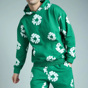 Conjunto de Sudadera con Capucha y Pantalones Holgados Casuales de Invierno Unisex, Chándal de Forro Polar con Estampado Floral Vintage - Product Image 2