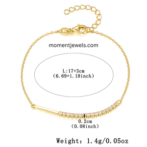 Bracelet en argent sterling 925 avec zircon, chaîne plaquée or, fermoir réglable à ressort pour femme, cadeau - Product Image 1