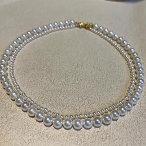 สร้อยคอมุกน้ำจืดสองเส้นสไตล์หรูหราเบาๆ สีขาวใส วินเทจ แฟชั่น โบว์ ประดับลูกปัดแบบซ้อน สไตล์นิวยอร์ก - Product Image 1