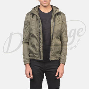 Veste à capuche légère pour homme, couleur olive, coupe slim, coupe-vent, zippée, pour le printemps - Product Image 6