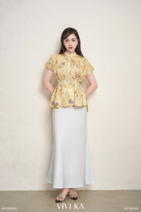 Jupe longue structurée évasée taille haute élégante blanche décontractée pour femme MIREL - Product Image 2