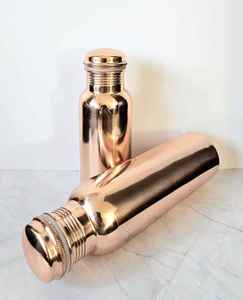 Mirror Finish Copper Water <b>Bottle</b> Seamless Plain Design Reusable Metal Drink <b>Flask</b> Leakproof Daily Hydration Container - Product Image 1