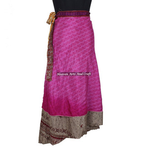 Summer Collection of Designer Wrap <b>Skirt</b> Newest Design Recycled Reversible <b>Silk</b> Sari Indian Printed Long Length Wrap Women's - Product Image 3