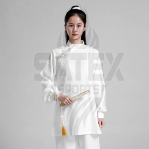 ชุดกังฟูสีขาวสำหรับผู้หญิง ผ้าฝ้าย 100% ระบายอากาศได้ดี ทรงปกติ เสื้อและเสื้อท่อนบนสำหรับศิลปะการต่อสู้ ขนาดผู้ใหญ่ - Product Image 5
