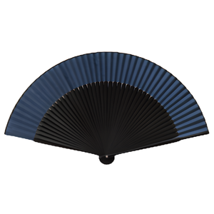 Éventail pliant traditionnel en bambou fait main noir et marron avec accent bleu, objet de collection décoratif - Product Image 3