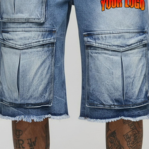 Pantalones Cortos de Mezclilla al por Mayor 100% Algodón Sólido para Hombre, Jorts de Mezclilla de Cintura Media con Botones, Ajuste Holgado, Dobladillo sin Rematar, Ecológicos - Product Image 5