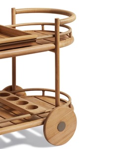 Premium Teak Wood Bar <b>Trolley</b> Cart with Wheels and Rattan Detail, Modern <b>Serving</b> Cart for Hotel, Restaurant and Hospitality - Product Image 5