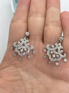 Boucles d'oreilles pendantes et tombantes pour femmes, en moissanite ronde de 2 carats, style antique, en argent 925 plaqué or blanc 14 carats - Product Image 3