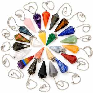 Pendules en Cristal Naturel en Gros, Pendule de Radiesthésie en Pierre Précieuse avec Chaîne en Argent pour Reiki, Chakra, Méditation et Outils Énergétiques - Product Image 1