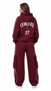 OEM Survêtement cargo à capuche épais pour femme, coupe décontractée, style streetwear, ensemble deux pièces, avec passepoil contrastant, hiver - Product Image 2
