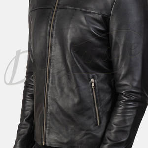 เสื้อแจ็คเก็ตหนังสีดำสำหรับผู้ชาย สไตล์ไบค์เกอร์ คลาสสิก ทรงดับเบิ้ลไรเดอร์ หนังแกะแท้ ทรงเข้ารูป สำหรับฤดูใบไม้ร่วงและฤดูหนาว พร้อมเข็มขัด - Product Image 3