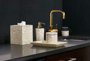 Juego de baño de 8 piezas con incrustaciones de hueso y resina, diseño de última generación, personalizado para el hogar, dispensador de jabón, soporte para cepillos de dientes, al mejor precio. - Product Image 3