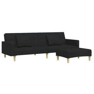 Canapé-lit en tissu polyester noir avec structure en bois et rembourrage en mousse - Product Image 2