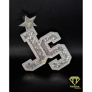 Luxury JS <b>Initial</b> Pendant Featuring Brilliant Cut VVS Lab Grown Diamonds Rhodium 925 Sterling <b>Silver</b> Hip Hop Statement <b>Necklace</b> - Product Image 5