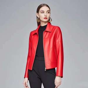 Women's PU Leather Motorcycle Jacket (<b>3</b> Colors) Biker Style with Zip Pockets Short Coat Finished for Winter - Product Image 3