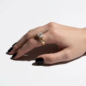 Anillo de Oro 14K con Diamantes en Forma de Pera Abstractos Estilo Oriente-Oeste, Banda de Oro Fundido, Diamantes Cultivados en Laboratorio Certificados por IGI, Joyería Nupcial de Alta Gama - Product Image 6
