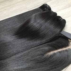Extensions de cheveux Remy de luxe vietnamiennes droites en os noir soyeux 100g tissage de cheveux pour perruques avant en dentelle vierge de qualité pour les femmes - Product Image 1