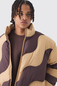 Chaqueta Acolchada para Hombre con Bloques de Color y Diseño de Parches, Cortavientos, Casual, de Invierno, con Cremallera, Cuello Alto, Ajuste Regular, Gruesa, con Relleno de Poliéster - Product Image 2