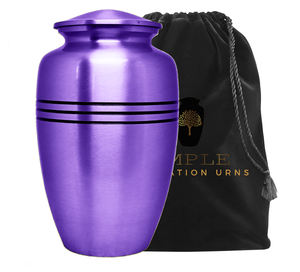 Urne funéraire en métal violet mat pour cendres humaines adultes |   Bandes noires au design moderne |   Capacité écologique de 220 pouces cubes - Product Image 2