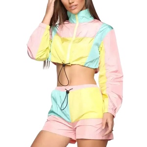 Wholesale Autumn Lightweight Crop Top Windbreaker <b>Jackets</b> 2 Pieces Shorts Sets Women Sweat Track Suits <b>Workout</b> 100% Cotton 2027 - Product Image 2